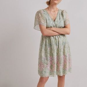 Anthropologie Floral Green and Pink Dress